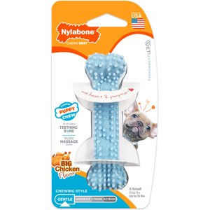 Nylabone Puppy Teething & Soothing Flexible Chicken Flavor Chew Dog Toy Blue, X-Small