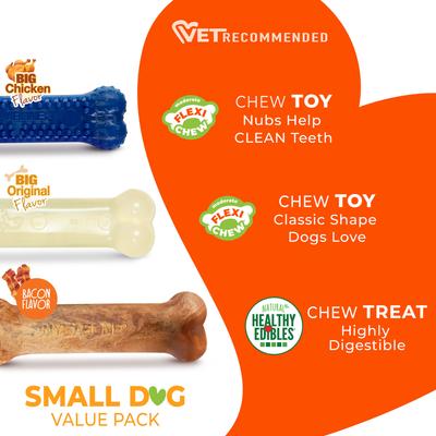 Show full view: Nylabone Healthy Edible Flexi Chew Value Pack Bacon & Chicken Flavor Dog Chew Toy, 3 count, X-Small slide 3 of 12