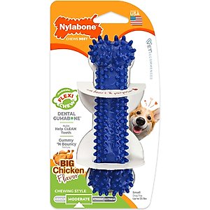 Nylabone Moderate Chew FlexiChew Dental Chew Toy, Textured Bone, Chicken, Small 