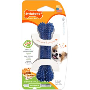Nylabone Moderate Chew FlexiChew Dental Chew Toy, Textured Bone, Chicken, X-Small
