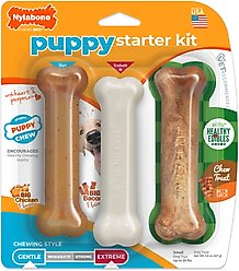 Nylabone Puppy Starter Kit Chicken & Bacon Puppy Chew Toys & Treat, Small, 3 count