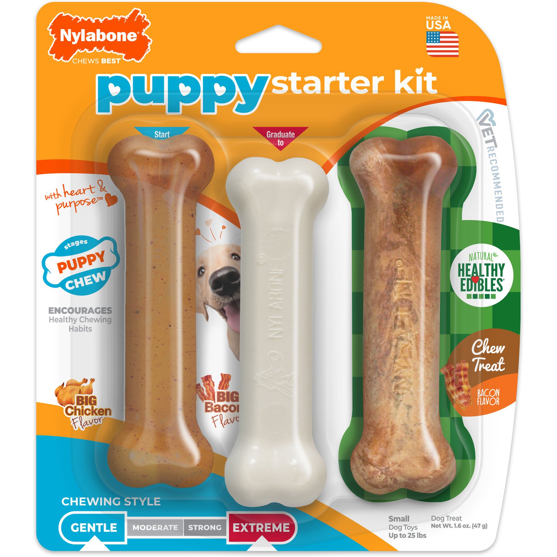 Nylabone Puppy Chew Starter Kit Triple Pack Dog Bone Toys, Small