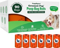 Puppington Greenest Pup Compostable Dog Poop Bags, Poppy Orange, 6 Rolls