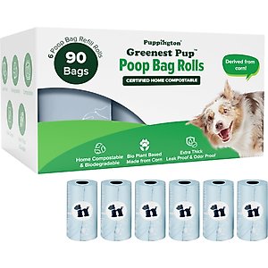 Puppington Greenest Pup Compostable Dog Poop Bags, Ice Blue, 6 Rolls