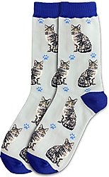 E&S PETS Silver Tabby Cat Full Body Socks, Light Blue, one size