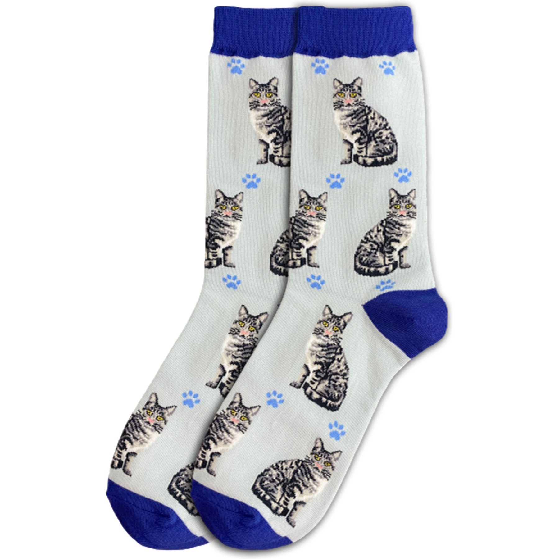 E&S PETS Silver Tabby Cat Full Body Socks, Light Blue, one size