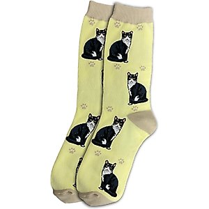 E&S PETS Black & White Cat Full Body Socks, Yellow, one size