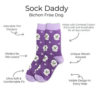 Show full view: E&S PETS Bichon Frise Sock Daddy, Purple, one size slide 2 of 4