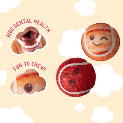 Show full view: Snugarooz Behind Mars Tennis Balls Squeaky Dog Plush Toy, Red, 2 pack slide 6 of 7