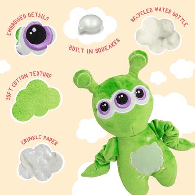 Show full view: Snugarooz Venus the Alien Squeaky Dog Plush Toy, Green slide 4 of 5