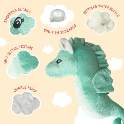 Show full view: Snugarooz Sandy the Sea Horse Squeaky Dog Plush Toy, Teal slide 3 of 5