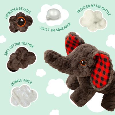 Show full view: Snugarooz Eli the Elephant Squeaky Dog Plush Toy, Brown slide 3 of 4