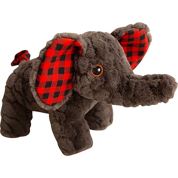GoDog Checkers Elephant Plush Squeaky Dog Toy