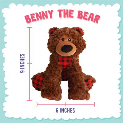 Show full view: Snugarooz Benny the Bear Squeaky Dog Plush Toy, Brown slide 3 of 5