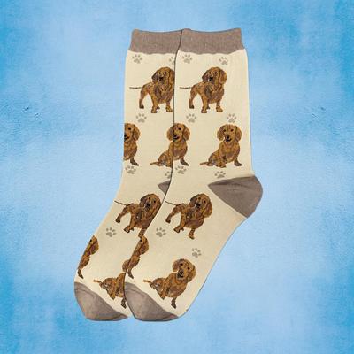 Show full view: E&S PETS Red Dachshund Full Body Socks, Cream, one size slide 3 of 4