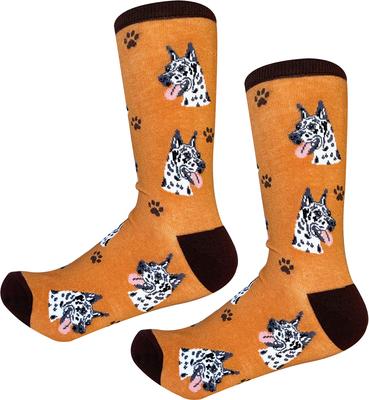 Show full view: E&S PETS Harlequin Great Dane Sock Daddy, Orange, one size slide 4 of 4