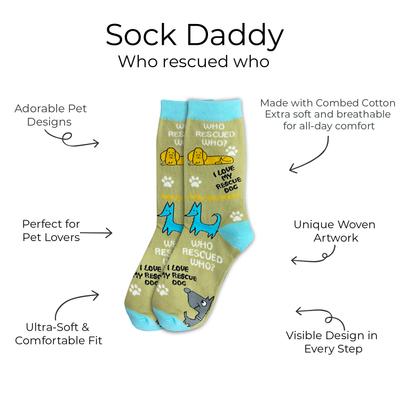 Show full view: E&S PETS Who Rescued Who? Sock Daddy, Green, one size slide 2 of 4