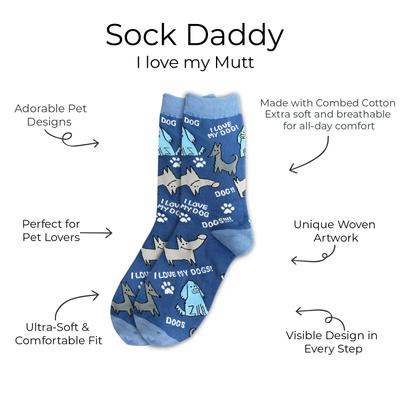 Show full view: E&S PETS Valentine's Day I Love My Mutt Sock Daddy, Blue, one size slide 3 of 5