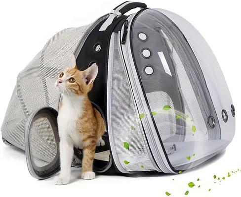 Show full view: Halinfer Hard-Sided Space Capsule Astronaut Clear Bubble Window Airline-Approved Cat Backpack Carrier with Front & Back Dual Extension, 16.5 x 15 x 13-in, Black slide 5 of 7