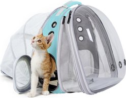Halinfer Hard-Sided Space Capsule Astronaut Clear Bubble Window Airline-Approved Cat Backpack Carrier with Front & Back Dual Extension, 16.5 x 15 x 13-in, Green