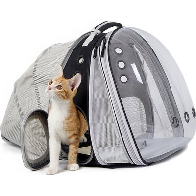 Halinfer Halinfer Hard-Sided Space Capsule Astronaut Clear Bubble Window Airline-Approved Cat Backpack Carrier with Front & Back Dual Extension, 16.5 x 15 x 13-in, Black