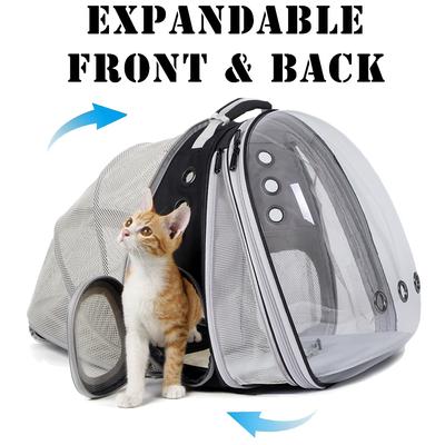 Show full view: Halinfer Hard-Sided Space Capsule Astronaut Clear Bubble Window Airline-Approved Cat Backpack Carrier with Front & Back Dual Extension, 16.5 x 15 x 13-in, Black slide 3 of 7