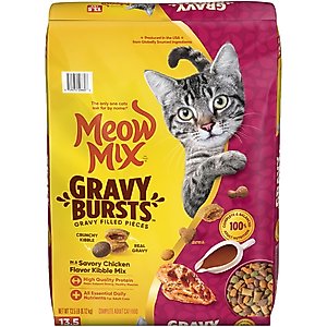 Meow Mix Gravy Bursts Savory Chicken Flavor Mix with Gravy Filled Pieces Dry Cat Food, 13.5-lb bag