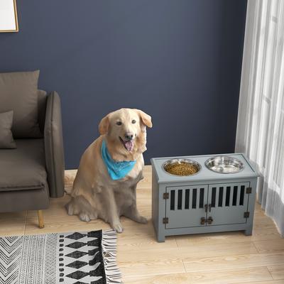 Show full view: AOSTIRMOTOR PawHut Elevated Dog Bowl with Storage Cabinet, Grey, 2-cup slide 3 of 10