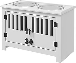 AOSTIRMOTOR PawHut Elevated Dog Bowl with Storage Cabinet, White, 2-cup