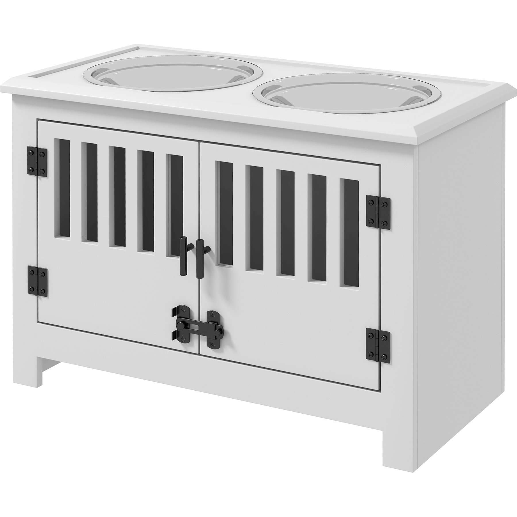 AOSTIRMOTOR PawHut Elevated Dog Bowl with Storage Cabinet, White, 2-cup
