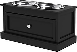 AOSTIRMOTOR PawHut Elevated Dog Bowl with Storage Drawer, Black, 2-cup slide 2 of 9