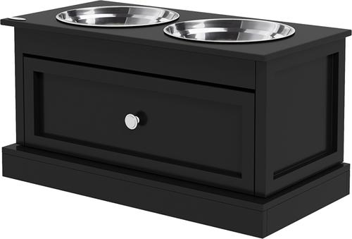 Show full view: AOSTIRMOTOR PawHut Elevated Dog Bowl with Storage Drawer, Black, 2-cup slide 9 of 9