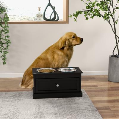 Show full view: AOSTIRMOTOR PawHut Elevated Dog Bowl with Storage Drawer, Black, 2-cup slide 6 of 9