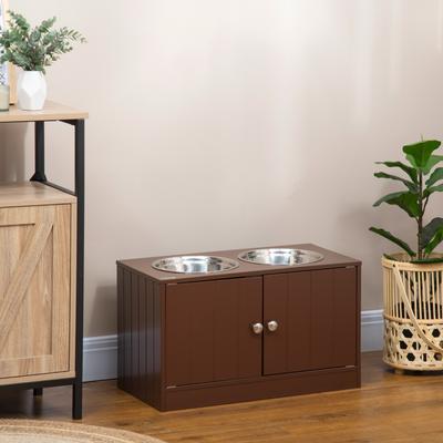 Show full view: AOSTIRMOTOR PawHut Elevated Dog Bowl with Storage Cabinet, Brown, 2-cup slide 5 of 8
