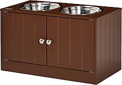 AOSTIRMOTOR PawHut Elevated Dog Bowl with Storage Cabinet, Brown, 2-cup