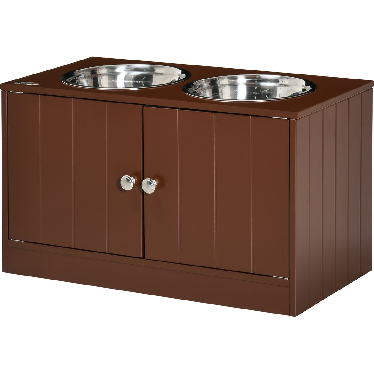 AOSTIRMOTOR PawHut Elevated Dog Bowl with Storage Cabinet, Brown, 2-cup