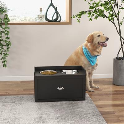 Show full view: AOSTIRMOTOR PawHut Dog Bowl Feeding Station with Storage Drawer, Black, 2-cup slide 8 of 8