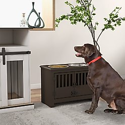 jansno Feeding Station Storage Cabinet with 2 Removable Elevated Dog Bowls, Brown, 37-L slide 2 of 8