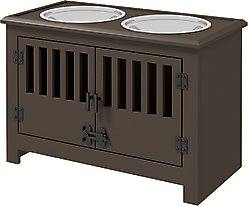 AOSTIRMOTOR PawHut Elevated Dog Bowl with Storage Cabinet, Espresso, 2-cup