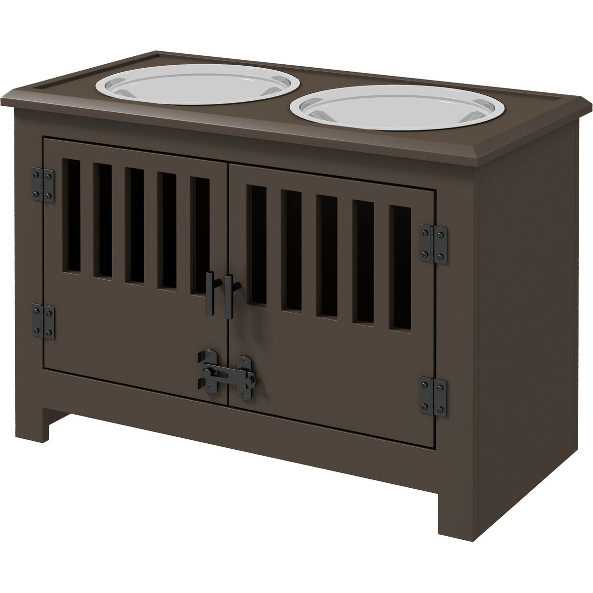AOSTIRMOTOR PawHut Elevated Dog Bowl with Storage Cabinet, Espresso, 2-cup