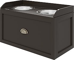 AOSTIRMOTOR Elevated Dog Bowl Feeding Station with Storage, Coffee, 2-cup