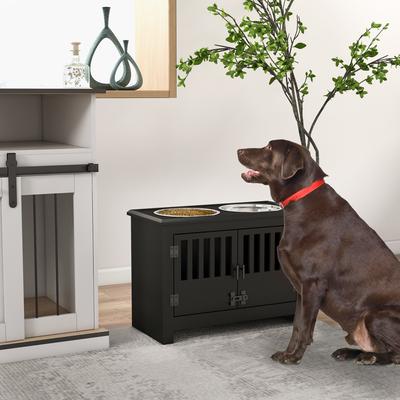 Show full view: AOSTIRMOTOR PawHut Elevated Dog Bowl with Storage Cabinet, Black, 2-cup slide 8 of 8