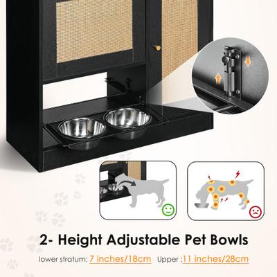 Show full view: AOSTIRMOTOR Dog Bowl Feeding Station with Two Lockers, Elevated Bowls, Black, 2-cup slide 9 of 10