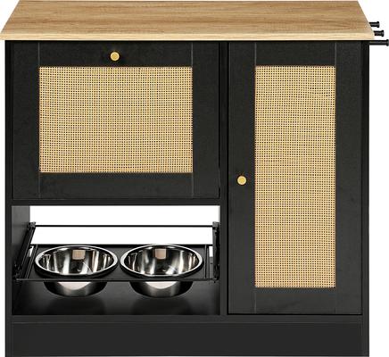 Show full view: AOSTIRMOTOR Dog Bowl Feeding Station with Two Lockers, Elevated Bowls, Black, 2-cup slide 8 of 10