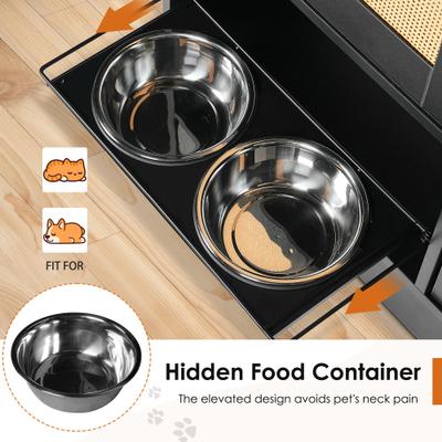 Show full view: AOSTIRMOTOR Dog Bowl Feeding Station with Two Lockers, Elevated Bowls, Black, 2-cup slide 5 of 10