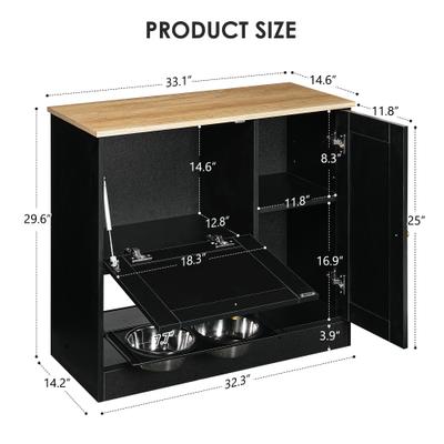 Show full view: AOSTIRMOTOR Dog Bowl Feeding Station with Two Lockers, Elevated Bowls, Black, 2-cup slide 3 of 10