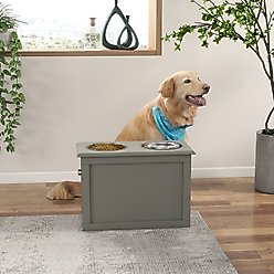 jansno Elevated Feeding Storage Station with 2 Stainless Steel Dog Bowls, Grey, 37-L slide 2 of 9