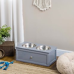 AOSTIRMOTOR Wood Elevated Steel Dog Bowl with Storage, Grey, 2-cup slide 2 of 9