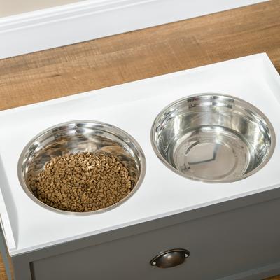 Show full view: AOSTIRMOTOR Elevated Dog Bowl Feeding Station with Storage, Grey & White, 2-cup slide 6 of 6