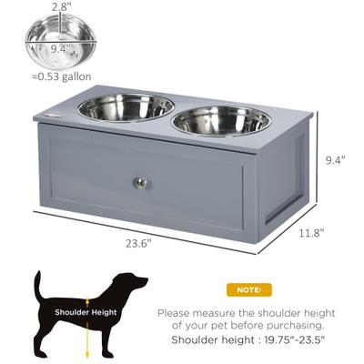 Show full view: AOSTIRMOTOR Wood Elevated Steel Dog Bowl with Storage, Grey, 2-cup slide 10 of 10